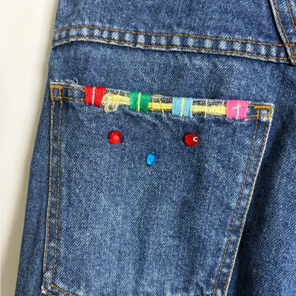 Vintage 80s High Rise Mom Jeans 26 Waist Embellished Denim 100% Cotton - Picture 8 of 12